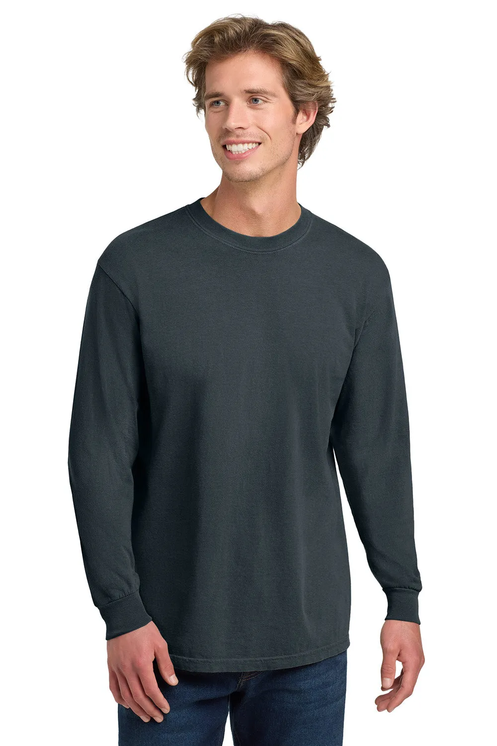 Comfort Colors Mens Long Sleeve Crewneck T-Shirt - Denim Blue