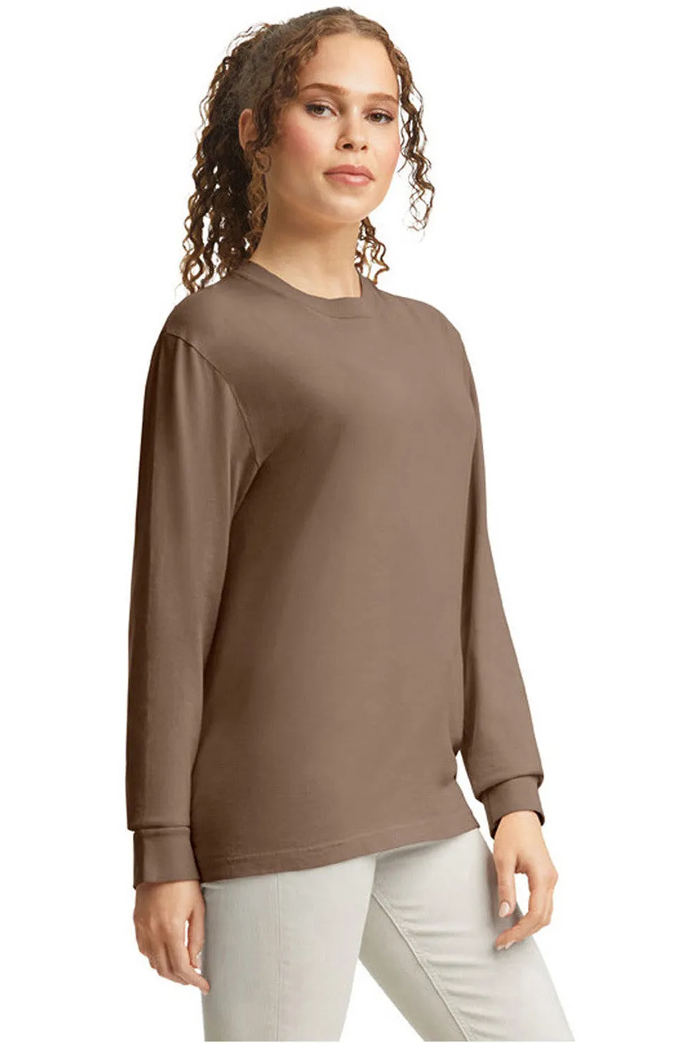 Comfort Colors Mens Long Sleeve Crewneck T-Shirt - Espresso Brown
