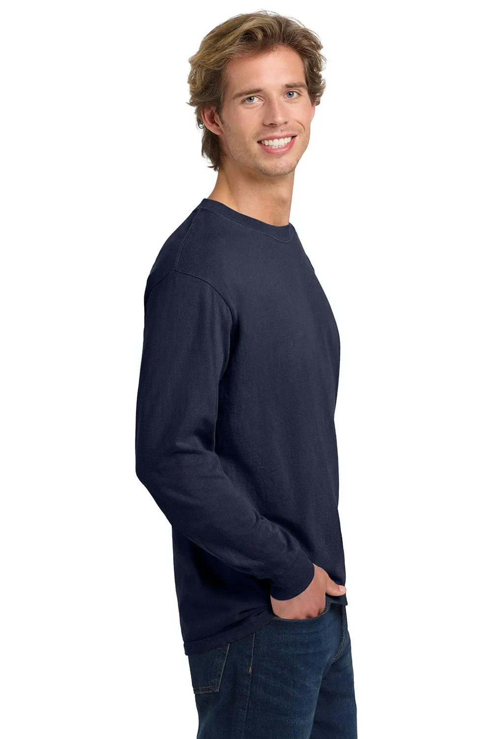 Comfort Colors Mens Long Sleeve Crewneck T-Shirt - Navy Blue