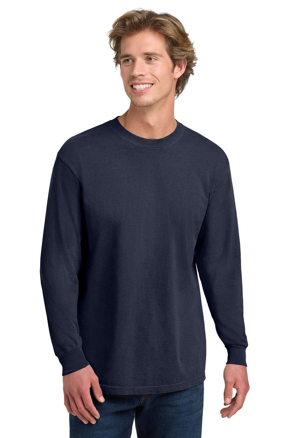 Comfort Colors Mens Long Sleeve Crewneck T-Shirt - Navy Blue