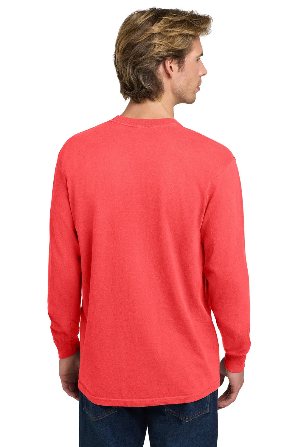 Comfort Colors Mens Long Sleeve Crewneck T-Shirt - Neon Red Orange