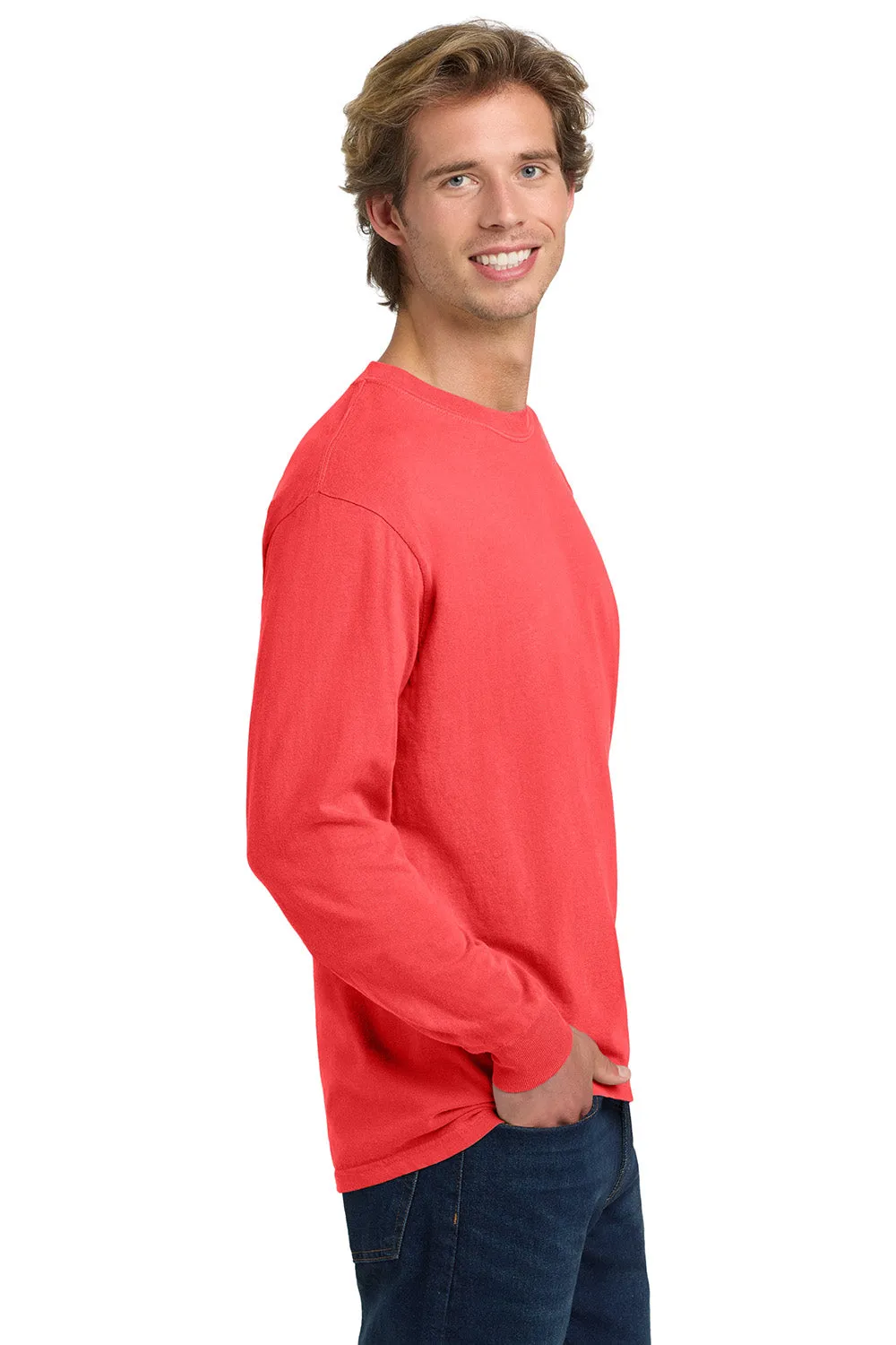 Comfort Colors Mens Long Sleeve Crewneck T-Shirt - Neon Red Orange
