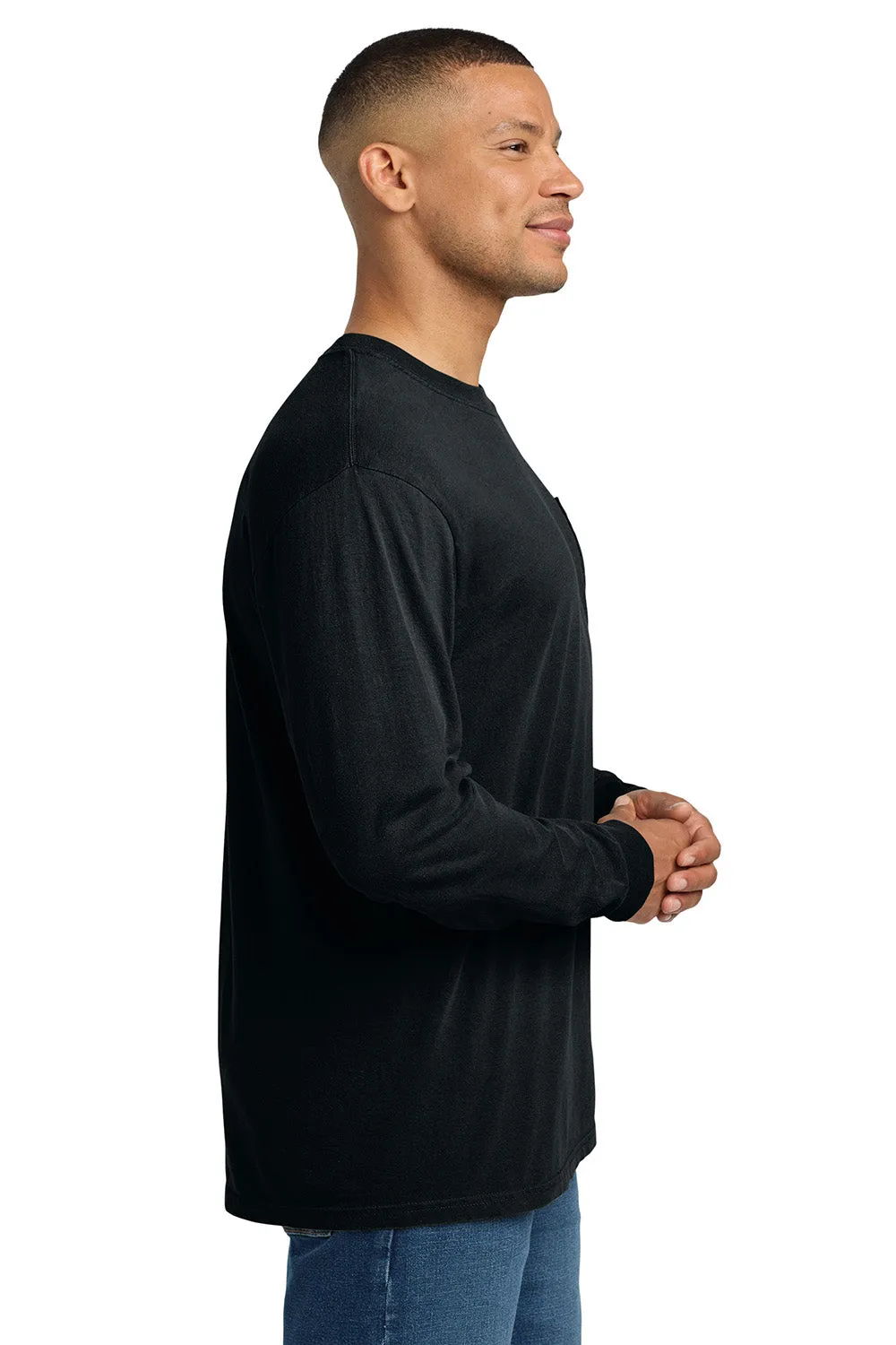 Comfort Colors Mens Long Sleeve Crewneck T-Shirt w/ Pocket - Black