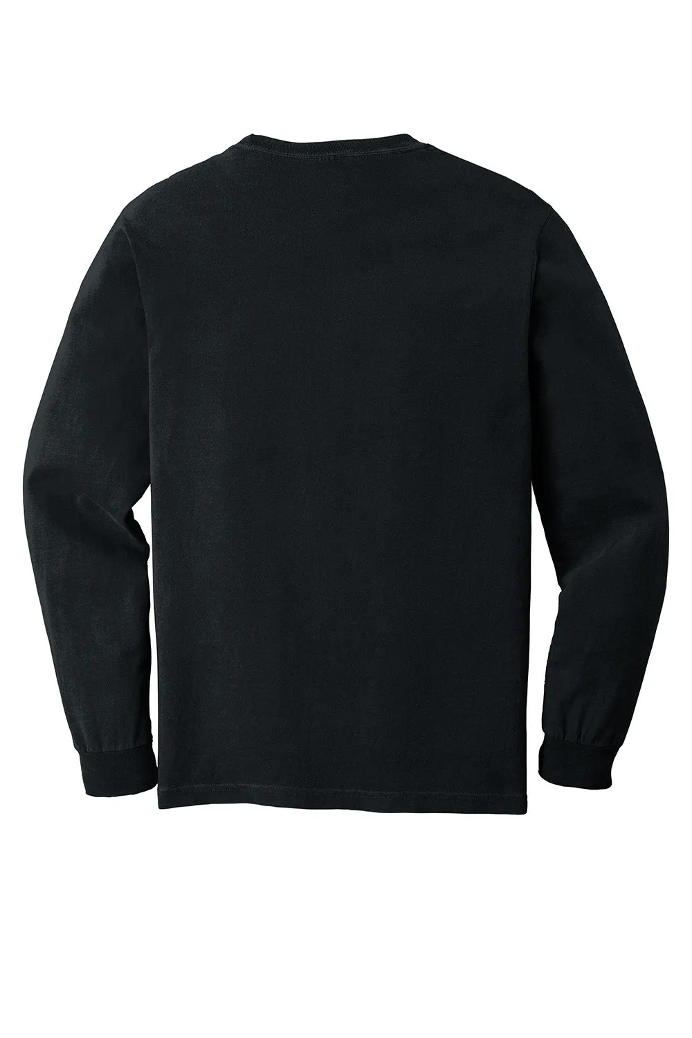 Comfort Colors Mens Long Sleeve Crewneck T-Shirt w/ Pocket - Black