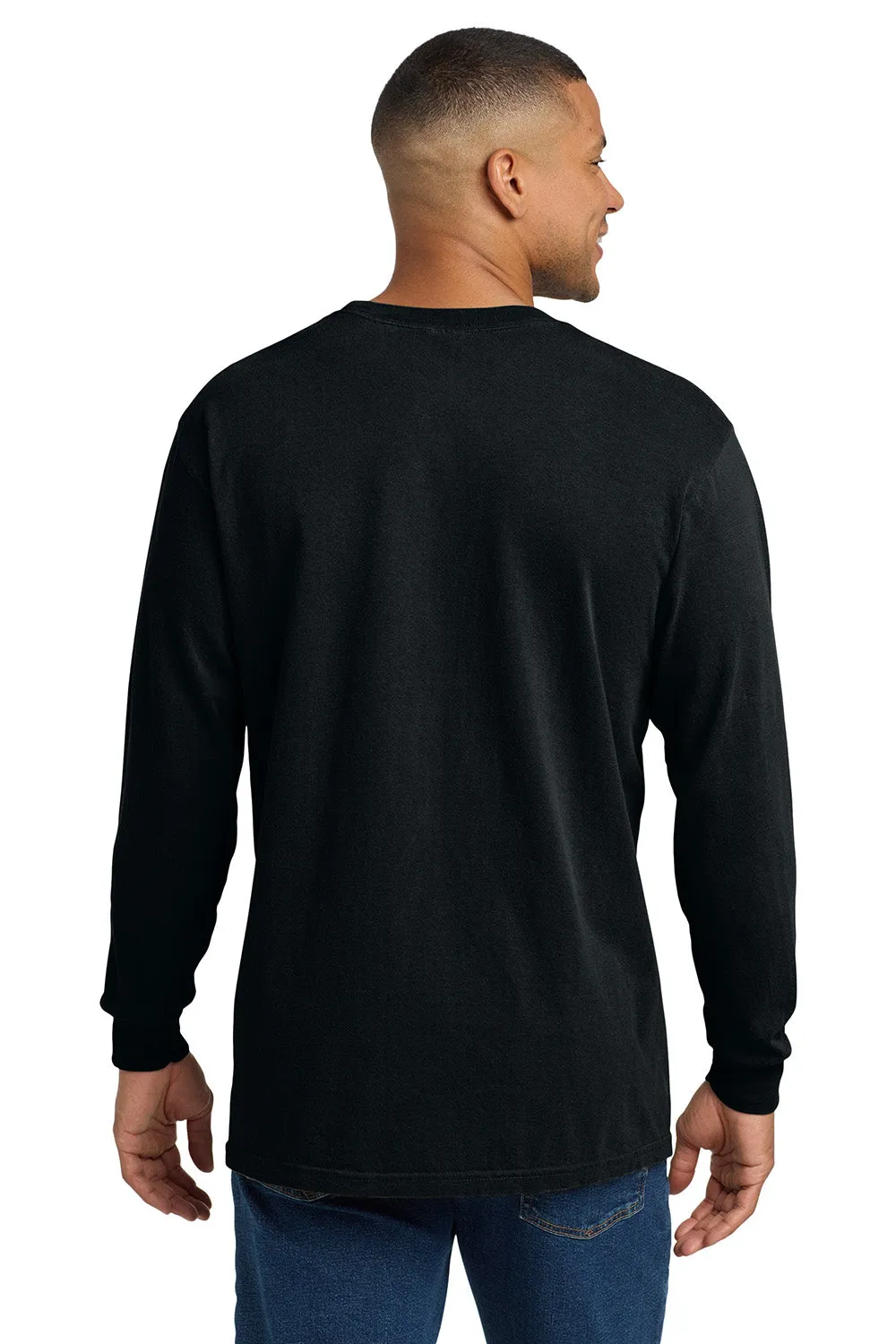 Comfort Colors Mens Long Sleeve Crewneck T-Shirt w/ Pocket - Black