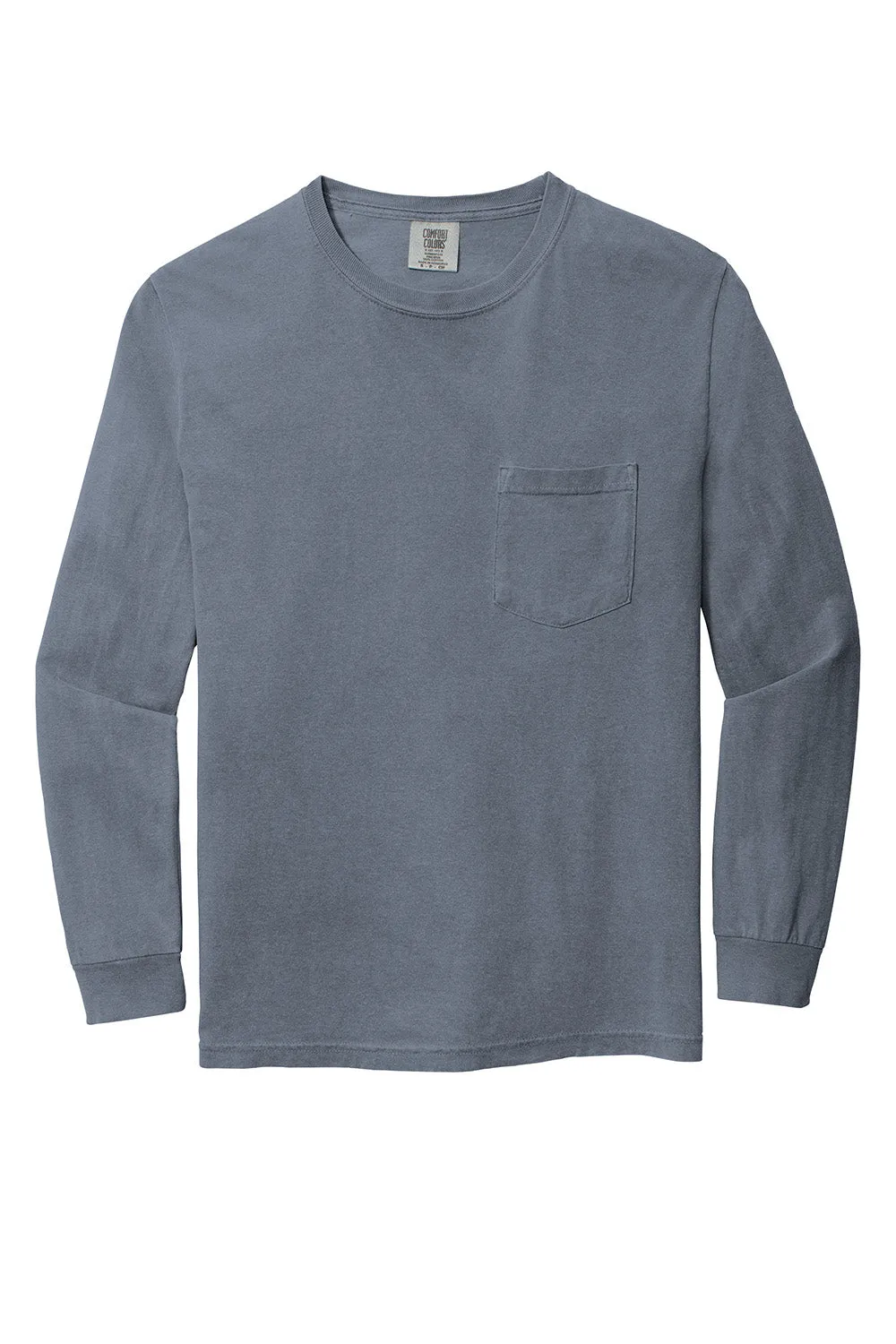 Comfort Colors Mens Long Sleeve Crewneck T-Shirt w/ Pocket - Blue Jean