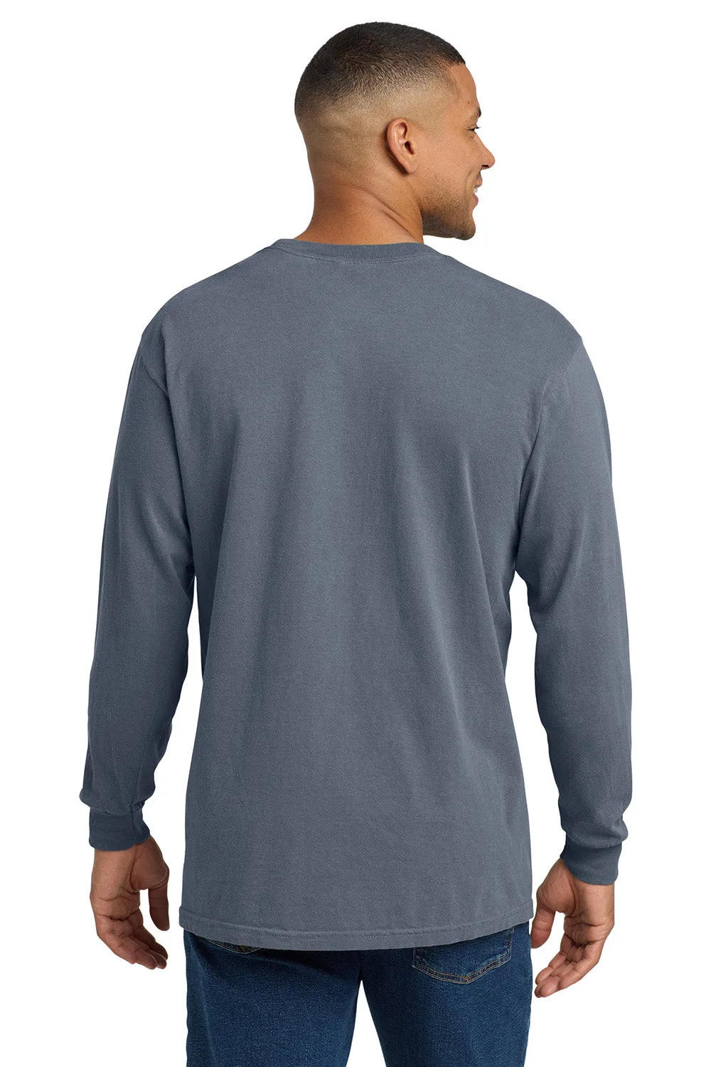 Comfort Colors Mens Long Sleeve Crewneck T-Shirt w/ Pocket - Blue Jean