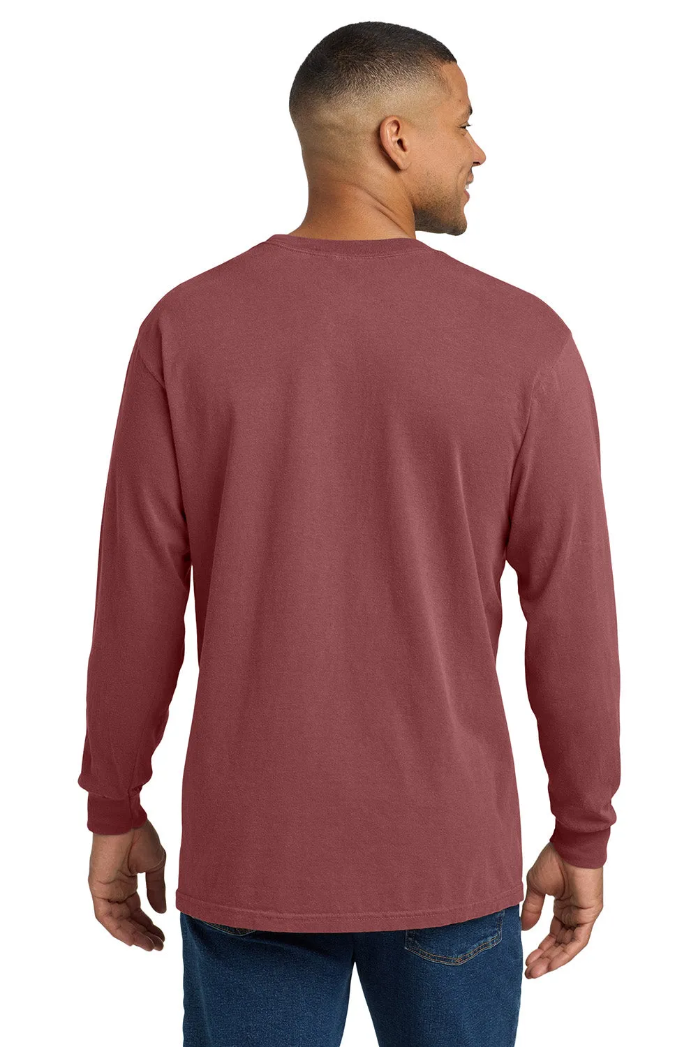Comfort Colors Mens Long Sleeve Crewneck T-Shirt w/ Pocket - Brick Red
