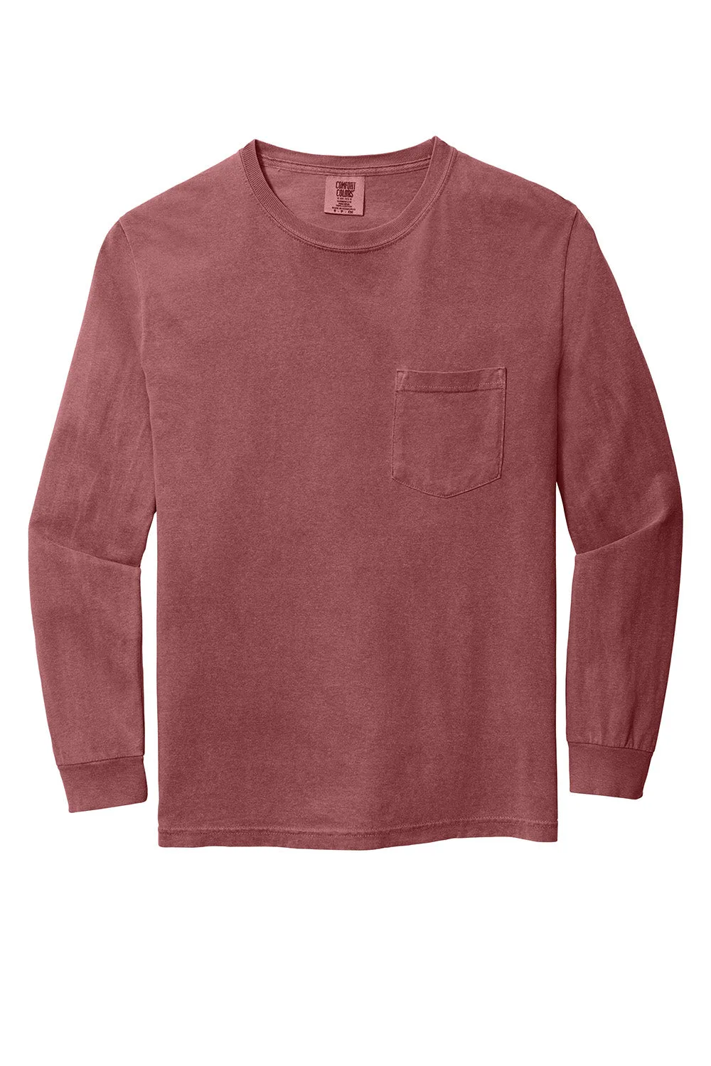 Comfort Colors Mens Long Sleeve Crewneck T-Shirt w/ Pocket - Brick Red