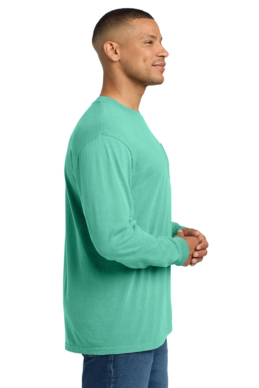 Comfort Colors Mens Long Sleeve Crewneck T-Shirt w/ Pocket - Chalky Mint Green