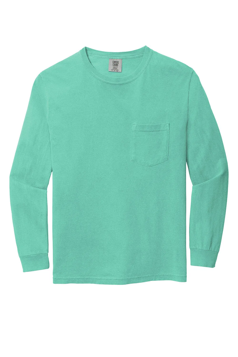 Comfort Colors Mens Long Sleeve Crewneck T-Shirt w/ Pocket - Chalky Mint Green