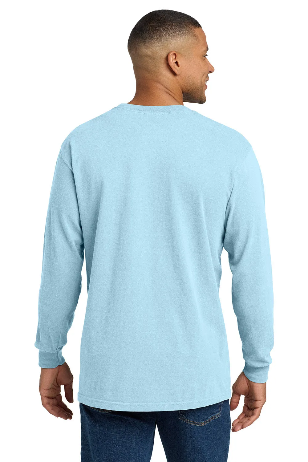 Comfort Colors Mens Long Sleeve Crewneck T-Shirt w/ Pocket - Chambray Blue