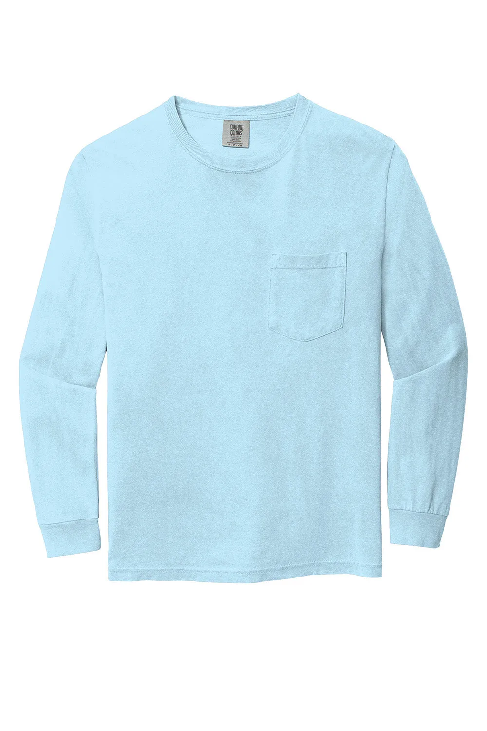 Comfort Colors Mens Long Sleeve Crewneck T-Shirt w/ Pocket - Chambray Blue
