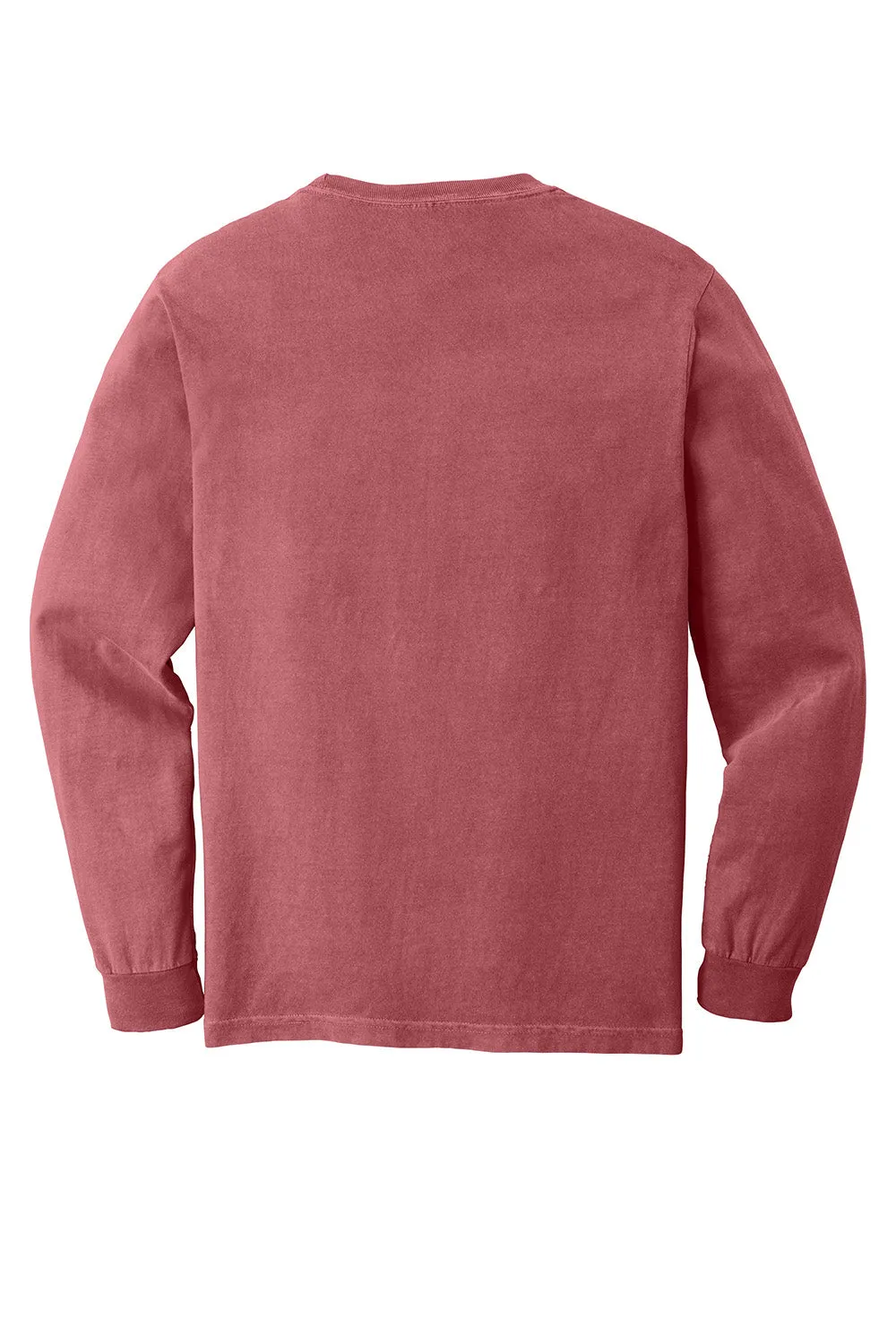 Comfort Colors Mens Long Sleeve Crewneck T-Shirt w/ Pocket - Crimson Red