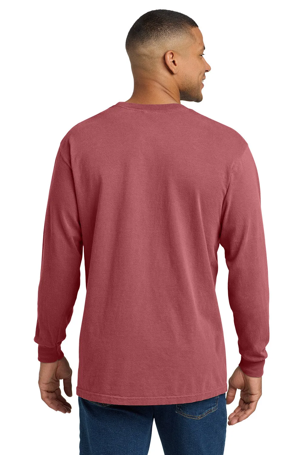 Comfort Colors Mens Long Sleeve Crewneck T-Shirt w/ Pocket - Crimson Red