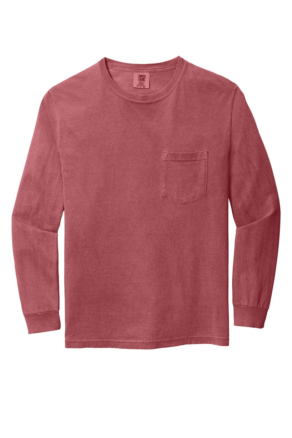 Comfort Colors Mens Long Sleeve Crewneck T-Shirt w/ Pocket - Crimson Red