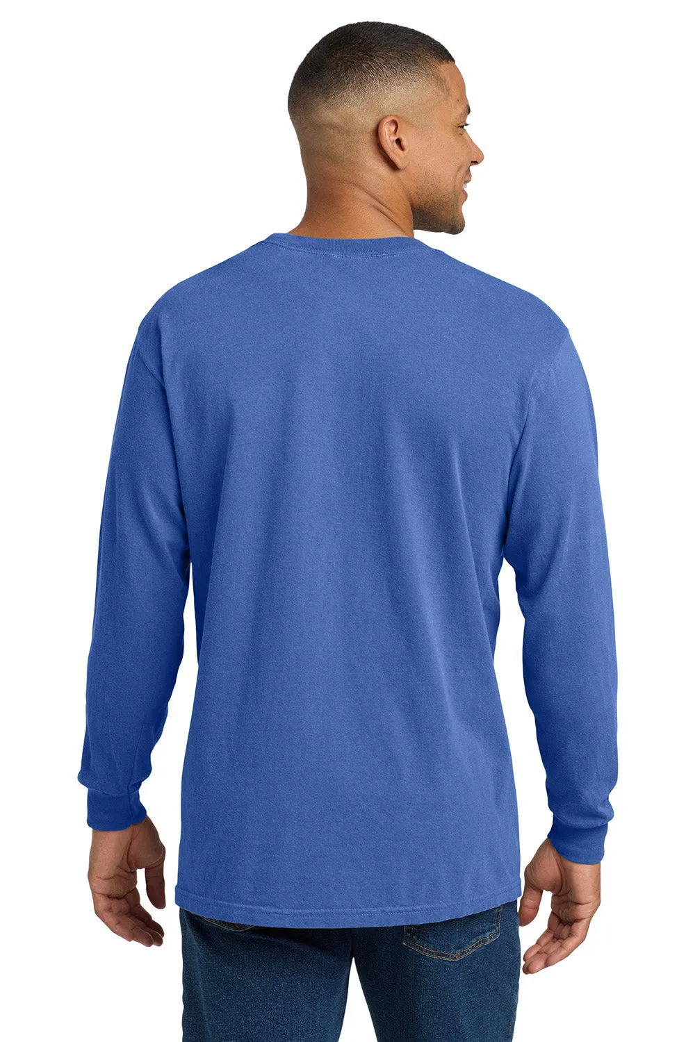 Comfort Colors Mens Long Sleeve Crewneck T-Shirt w/ Pocket - Flo Blue