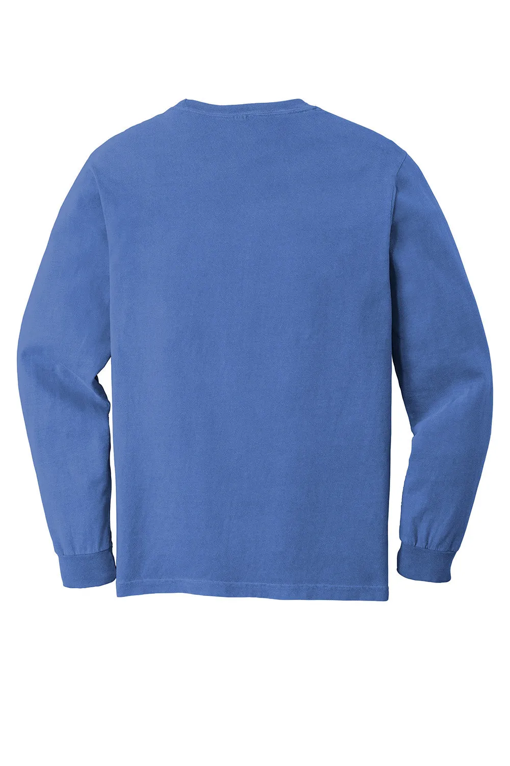 Comfort Colors Mens Long Sleeve Crewneck T-Shirt w/ Pocket - Flo Blue