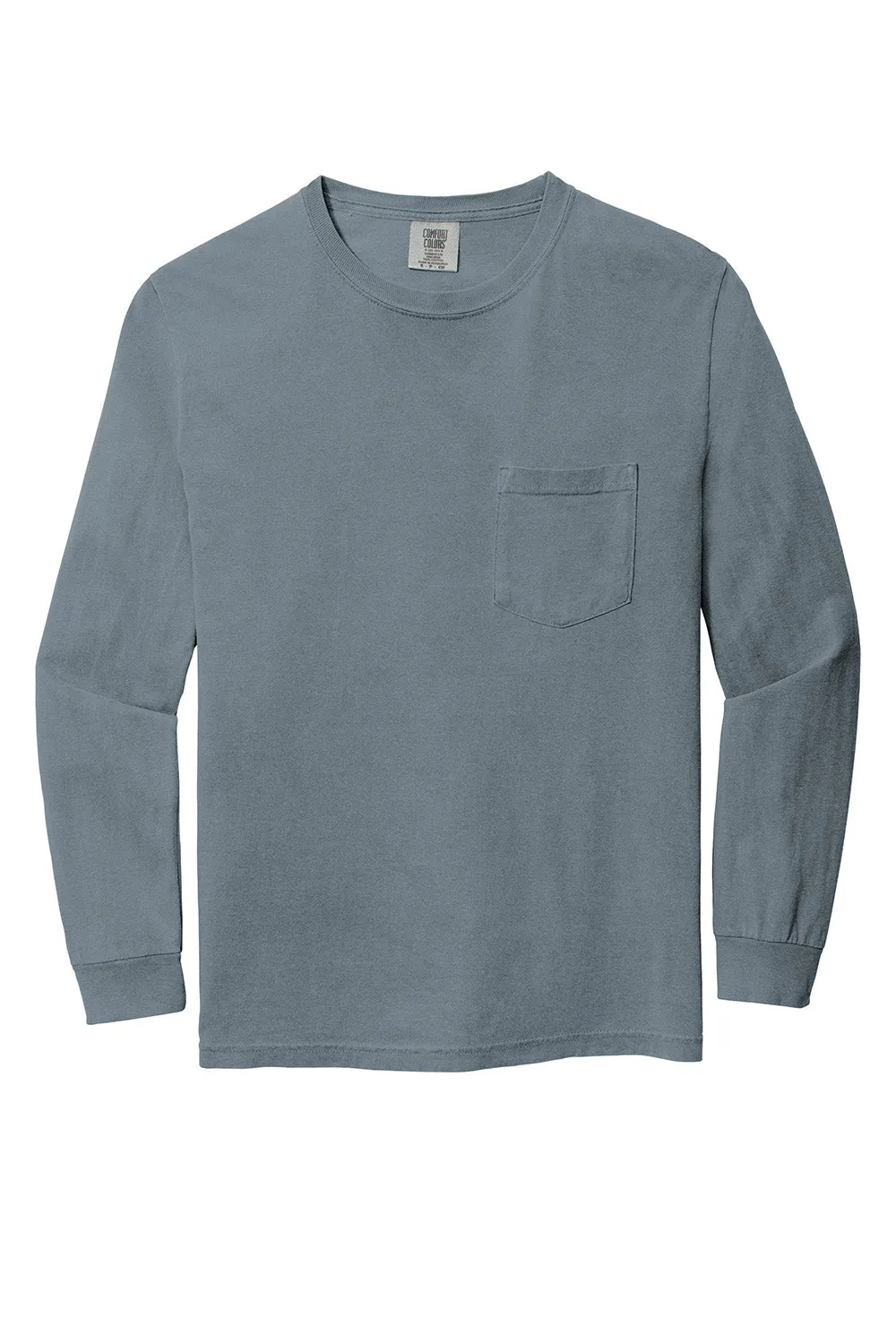 Comfort Colors Mens Long Sleeve Crewneck T-Shirt w/ Pocket - Granite Grey