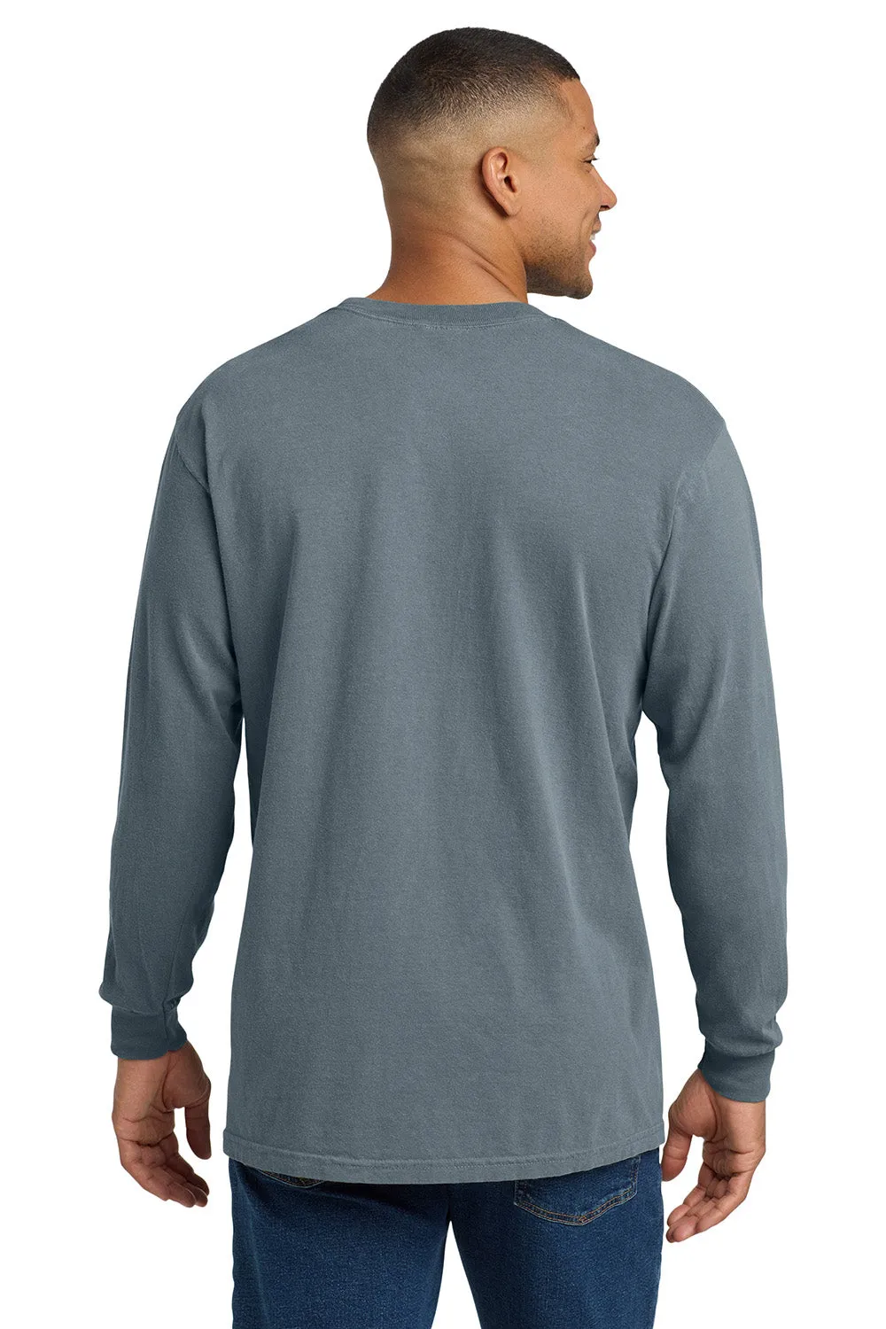 Comfort Colors Mens Long Sleeve Crewneck T-Shirt w/ Pocket - Granite Grey