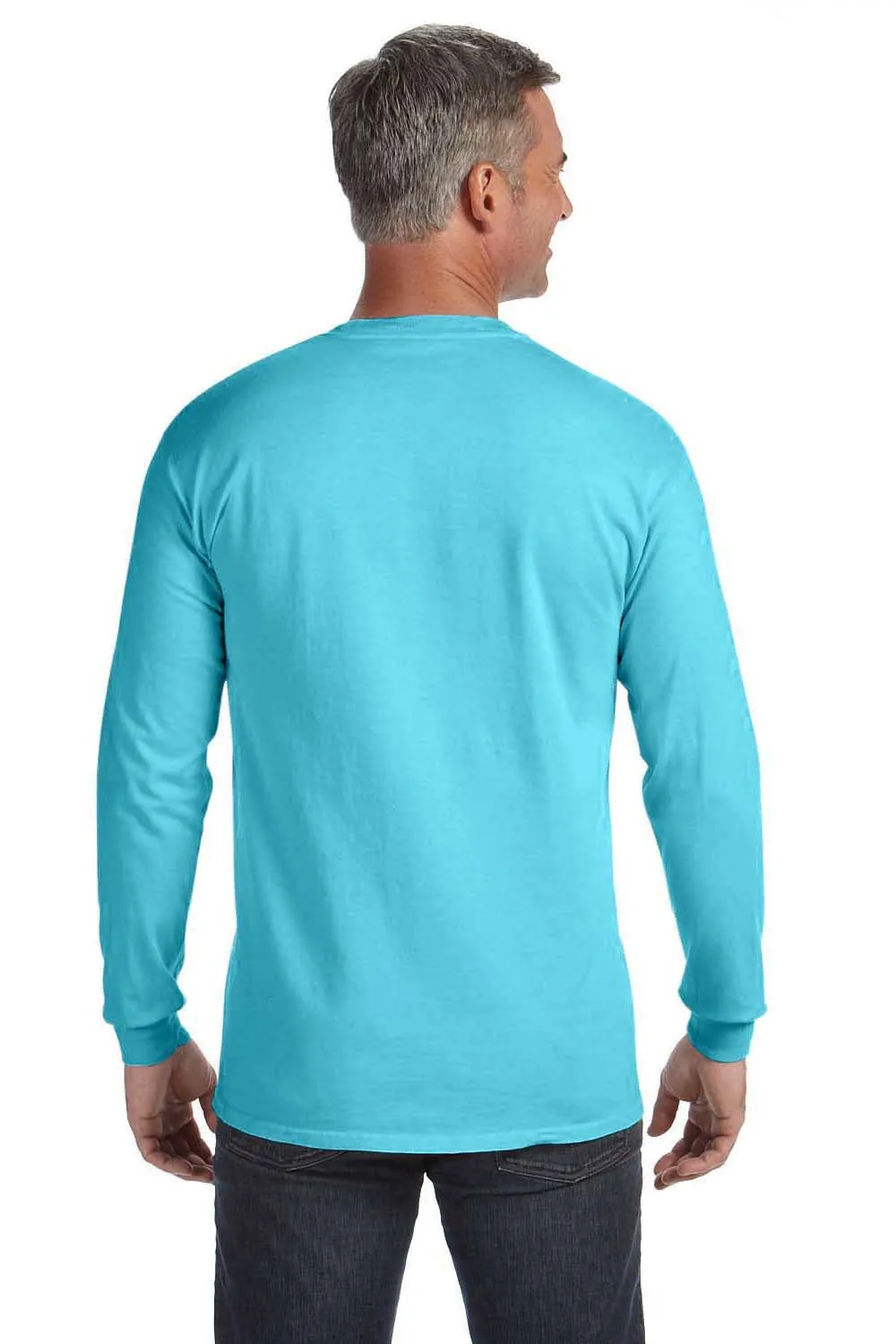 Comfort Colors Mens Long Sleeve Crewneck T-Shirt w/ Pocket - Lagoon Blue