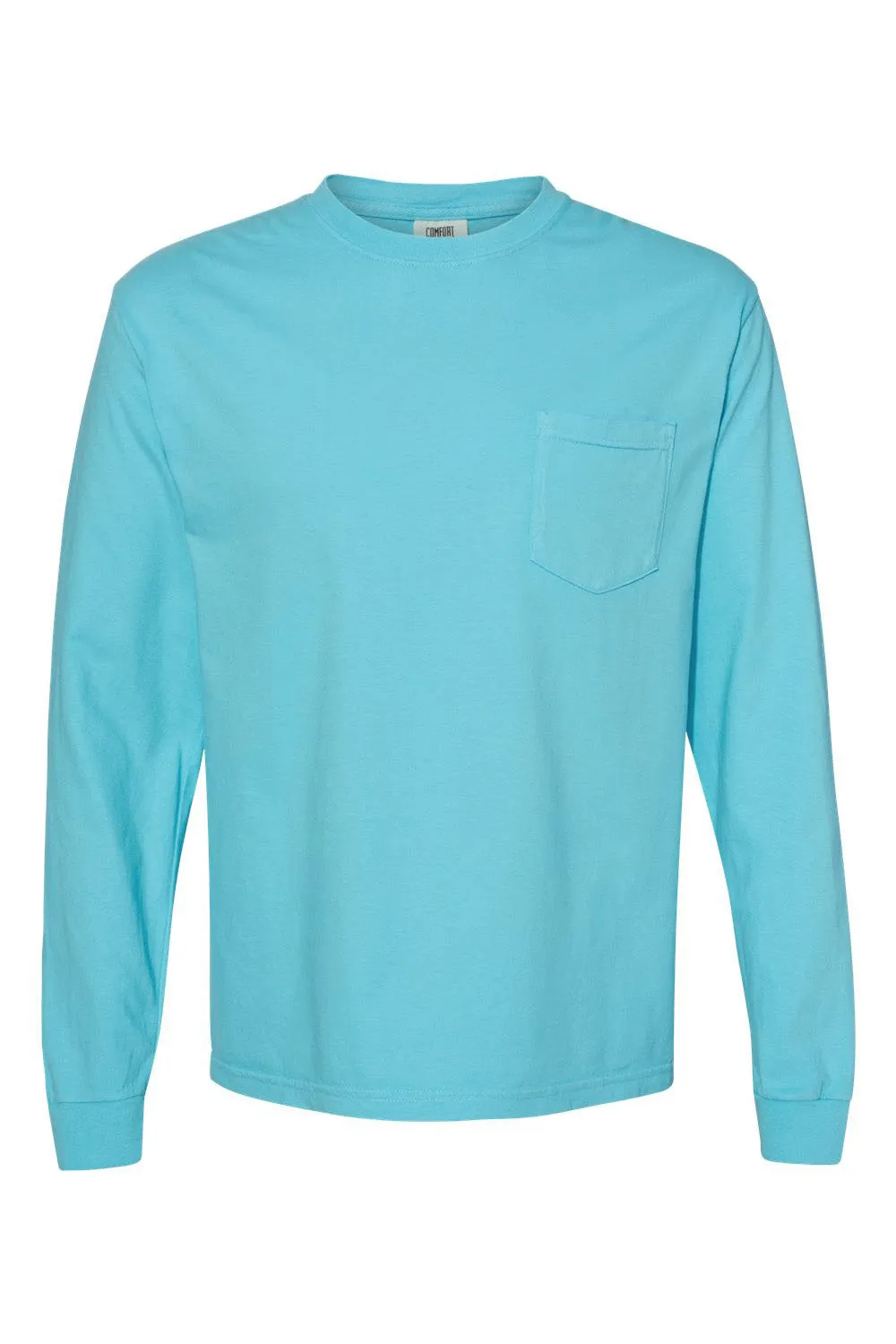 Comfort Colors Mens Long Sleeve Crewneck T-Shirt w/ Pocket - Lagoon Blue