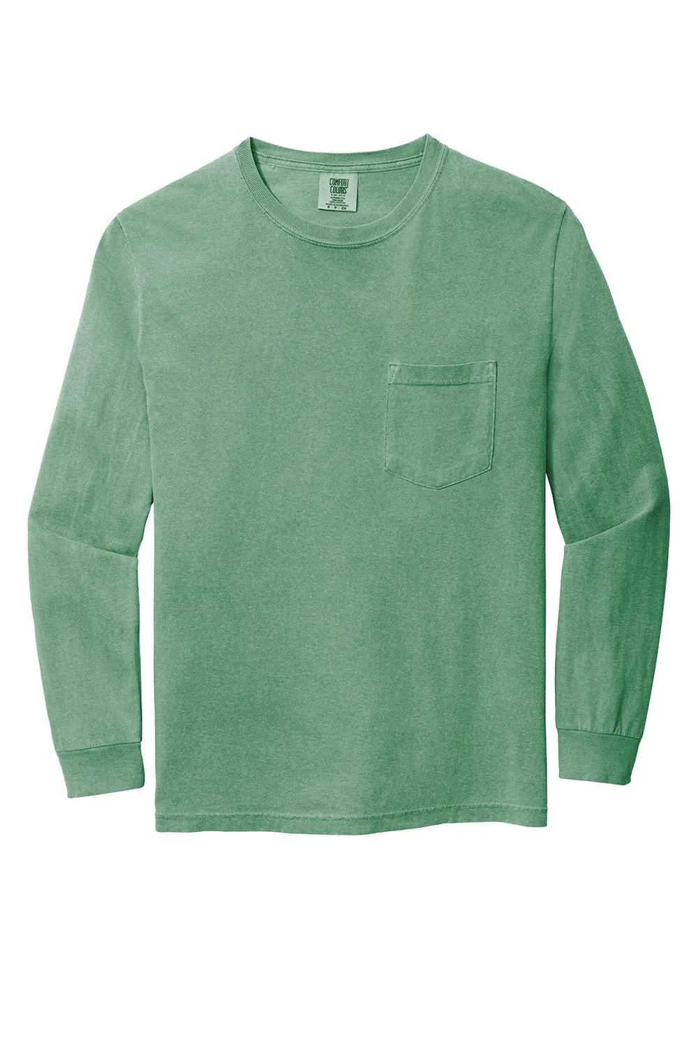 Comfort Colors Mens Long Sleeve Crewneck T-Shirt w/ Pocket - Light Green