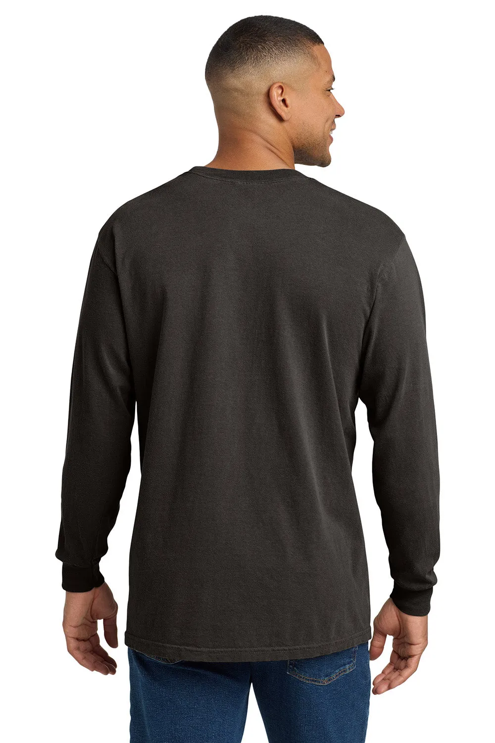 Comfort Colors Mens Long Sleeve Crewneck T-Shirt w/ Pocket - Pepper Grey