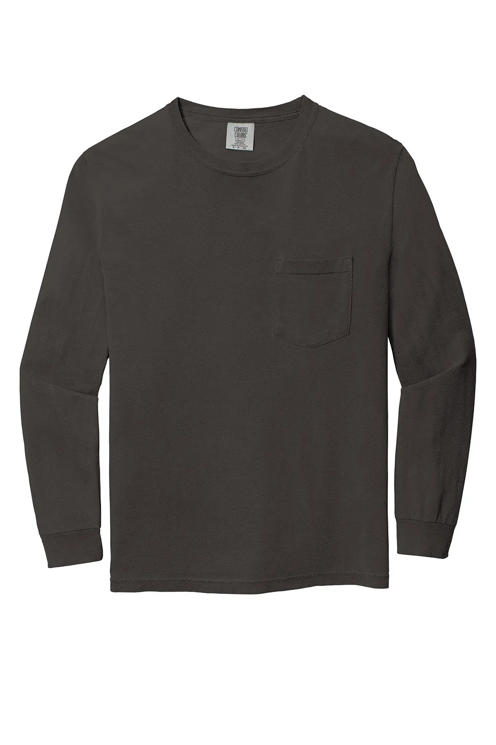 Comfort Colors Mens Long Sleeve Crewneck T-Shirt w/ Pocket - Pepper Grey