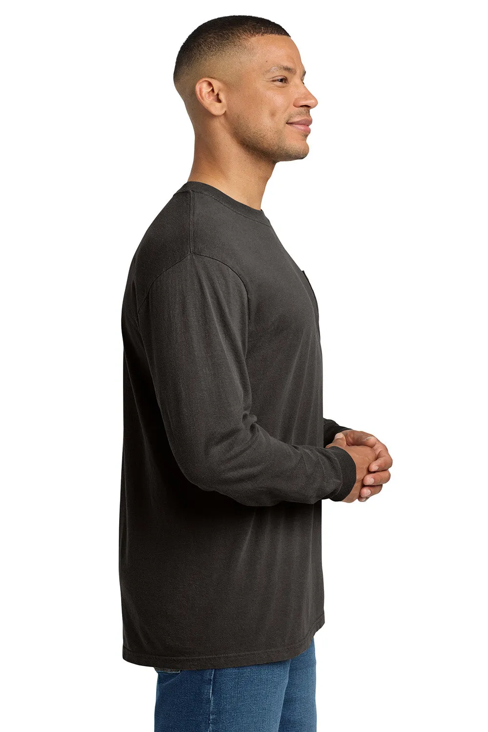 Comfort Colors Mens Long Sleeve Crewneck T-Shirt w/ Pocket - Pepper Grey