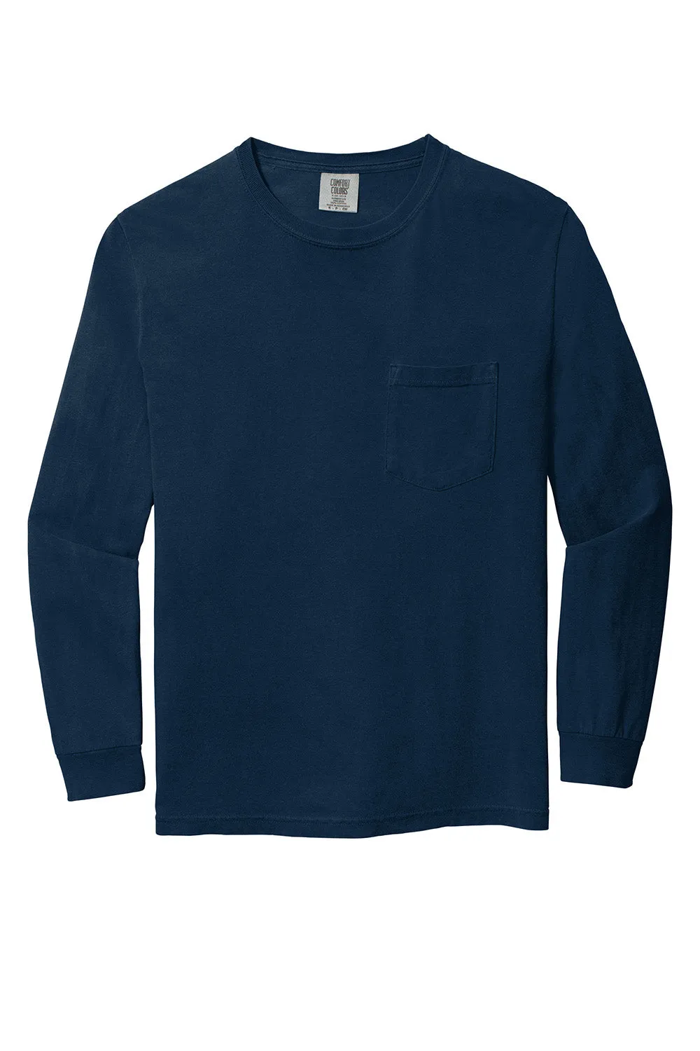Comfort Colors Mens Long Sleeve Crewneck T-Shirt w/ Pocket - True Navy Blue