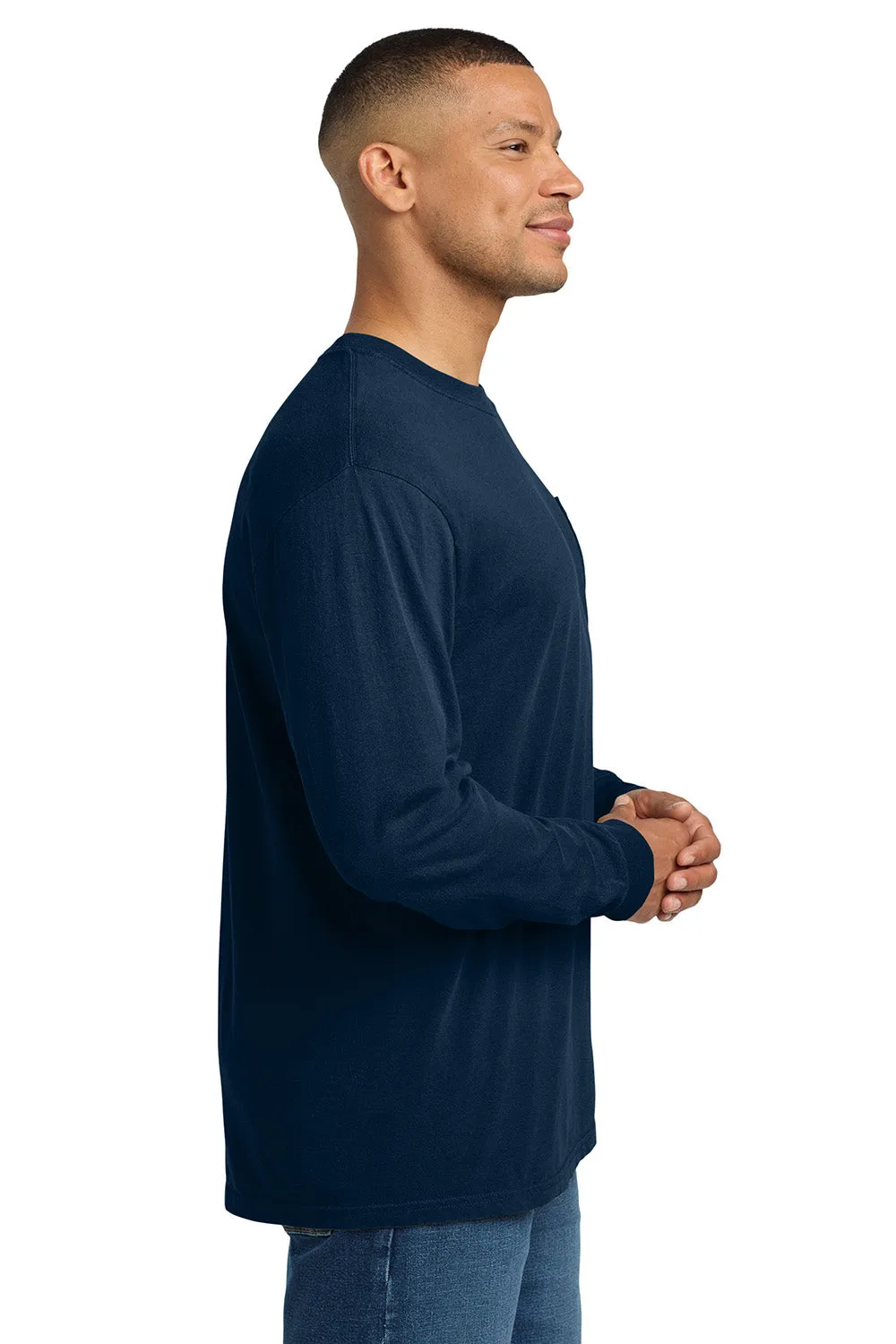 Comfort Colors Mens Long Sleeve Crewneck T-Shirt w/ Pocket - True Navy Blue