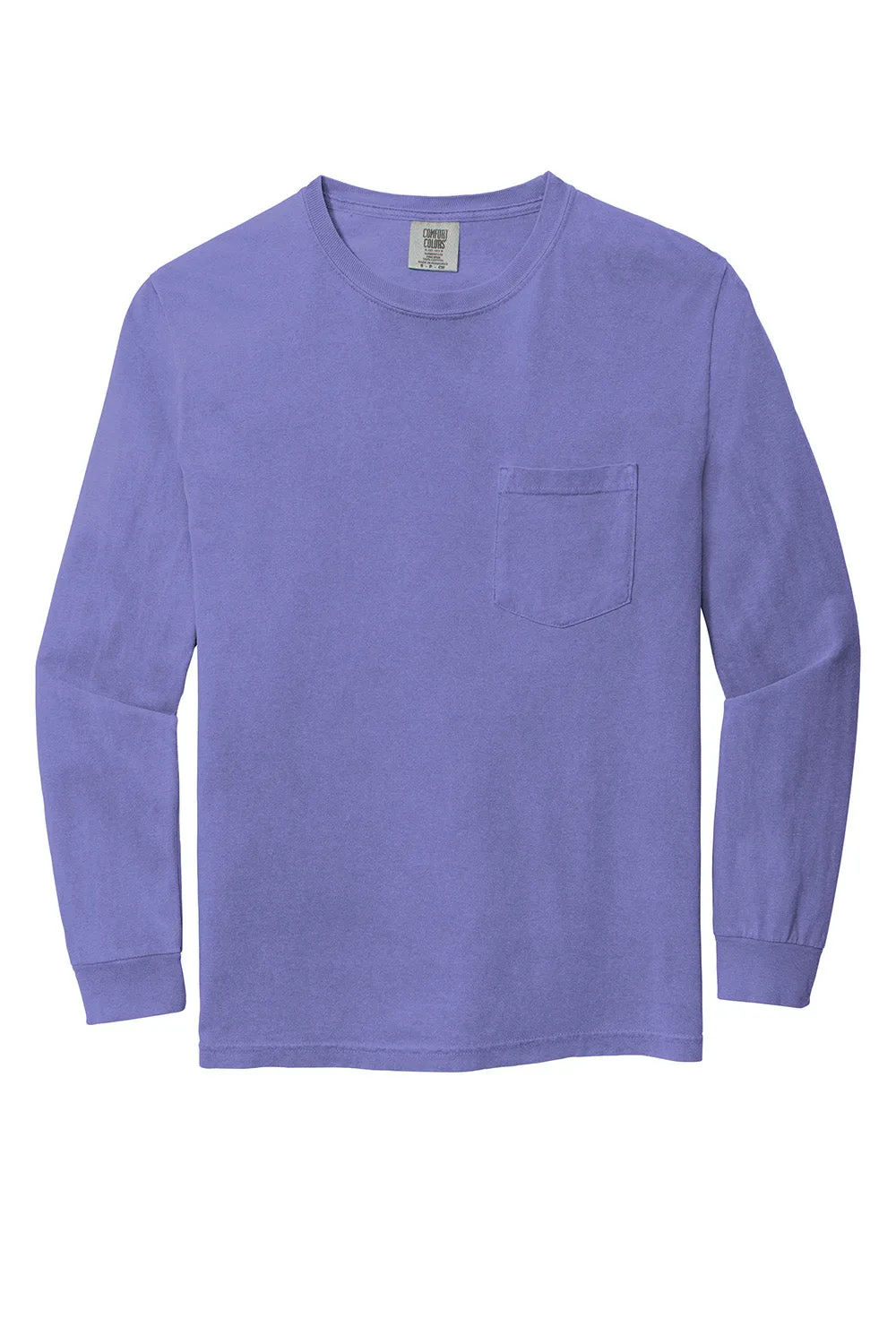 Comfort Colors Mens Long Sleeve Crewneck T-Shirt w/ Pocket - Violet Purple
