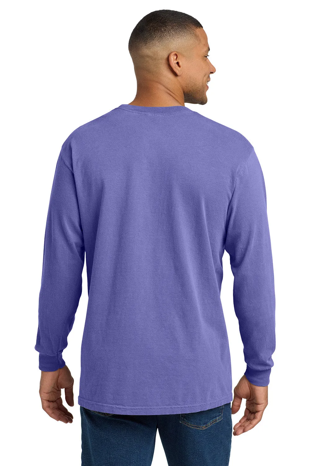 Comfort Colors Mens Long Sleeve Crewneck T-Shirt w/ Pocket - Violet Purple