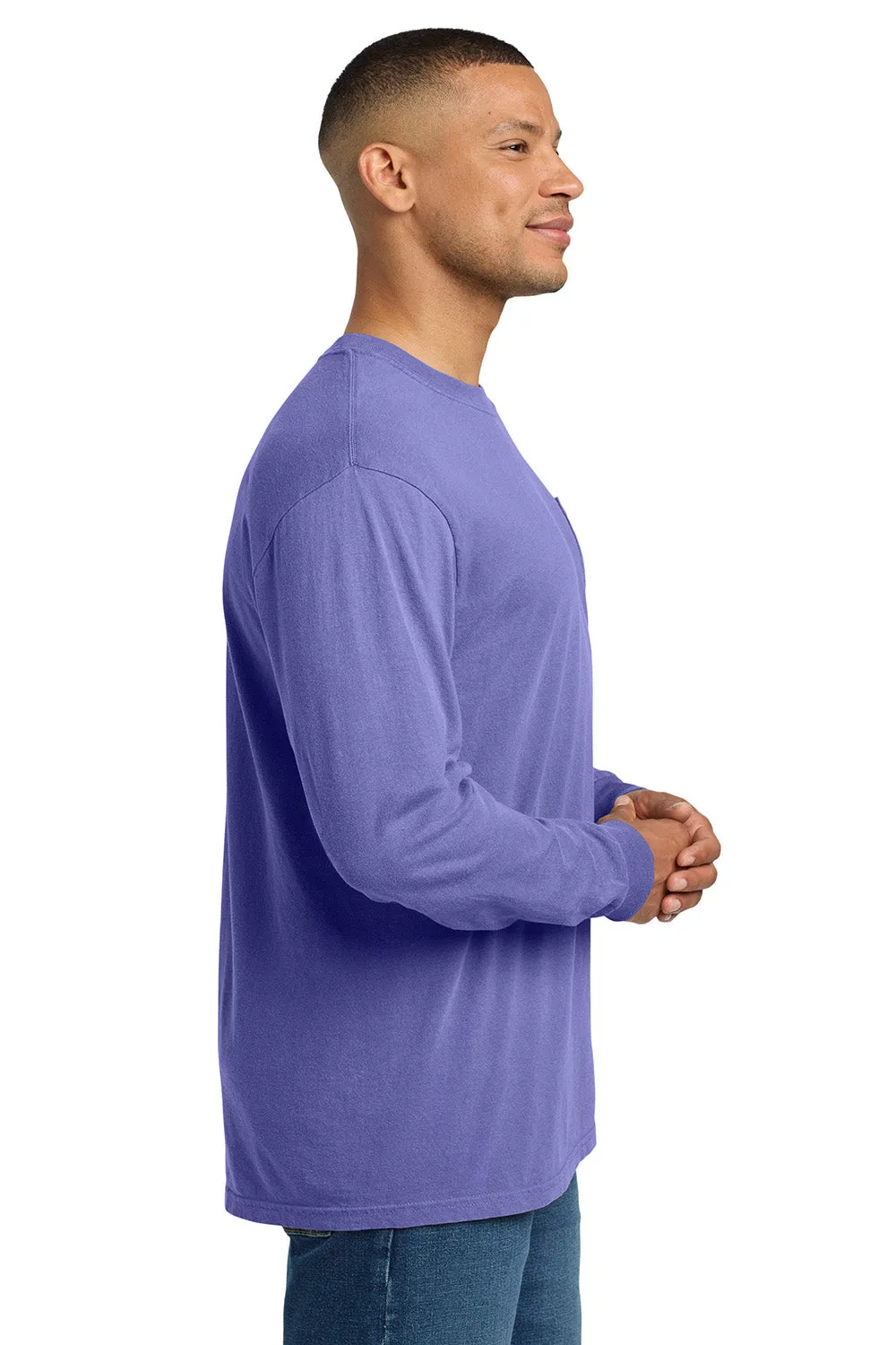 Comfort Colors Mens Long Sleeve Crewneck T-Shirt w/ Pocket - Violet Purple