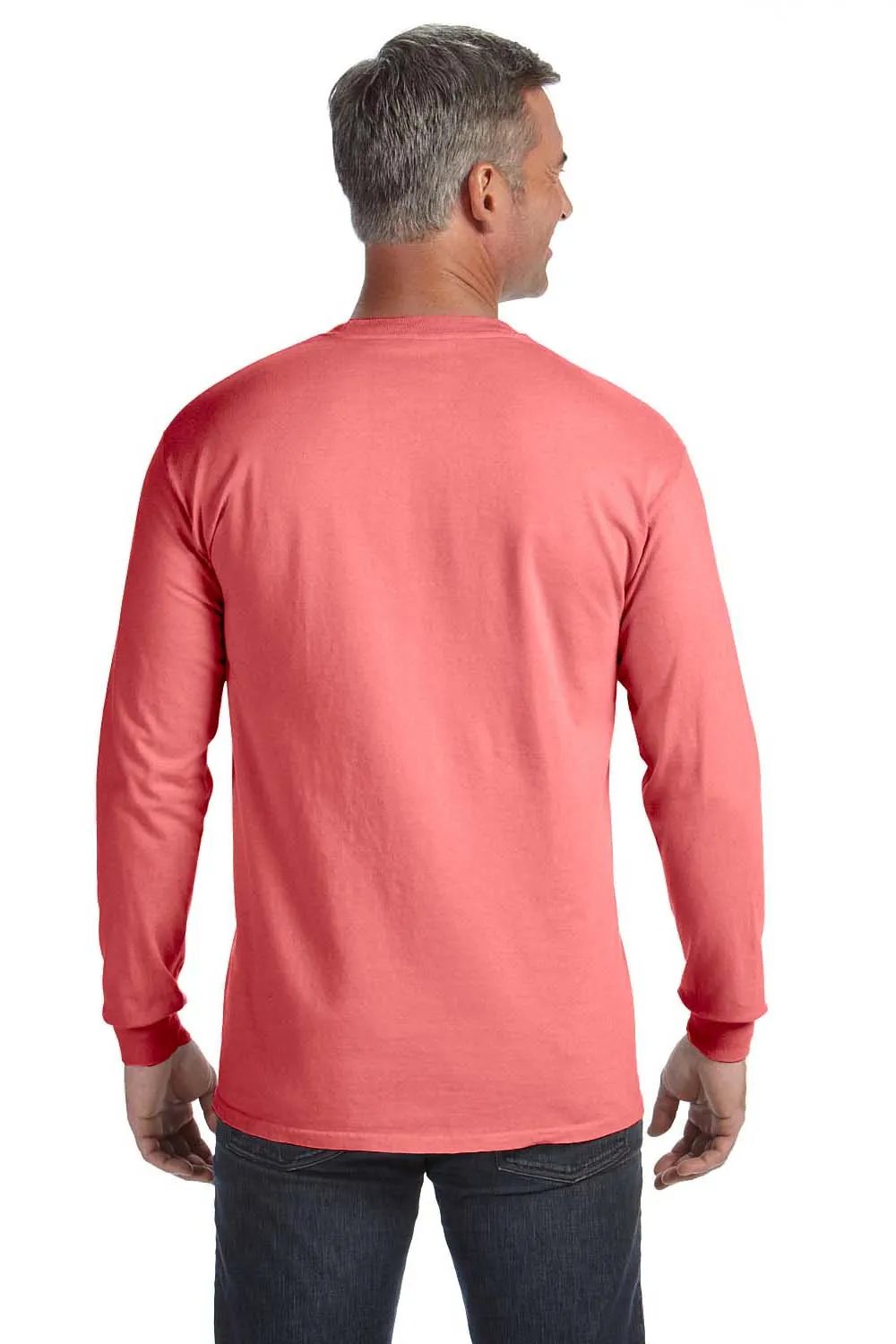 Comfort Colors Mens Long Sleeve Crewneck T-Shirt w/ Pocket - Watermelon Pink