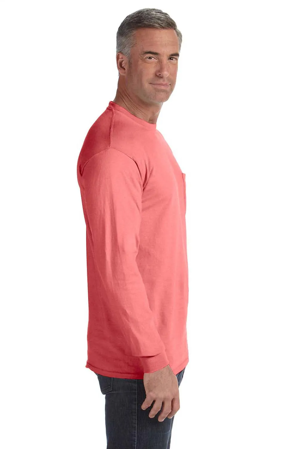 Comfort Colors Mens Long Sleeve Crewneck T-Shirt w/ Pocket - Watermelon Pink