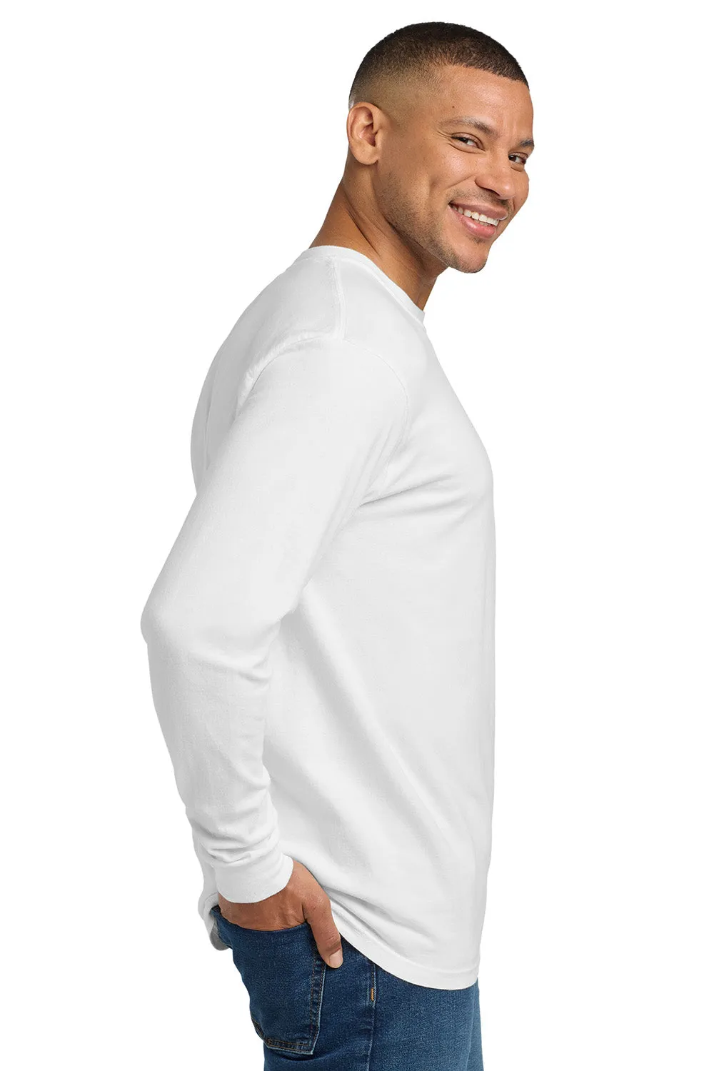 Comfort Colors Mens Long Sleeve Crewneck T-Shirt w/ Pocket - White