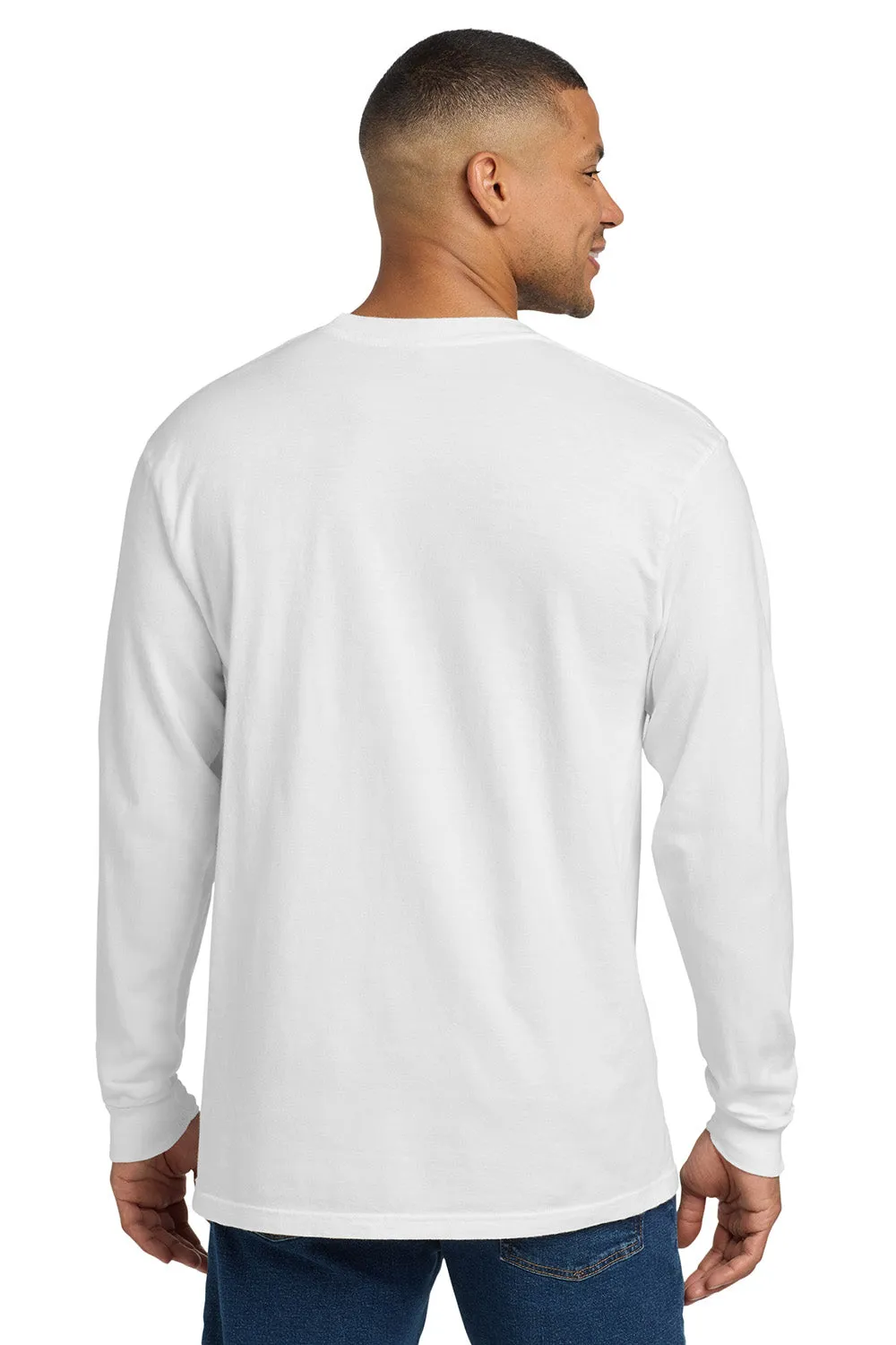 Comfort Colors Mens Long Sleeve Crewneck T-Shirt w/ Pocket - White