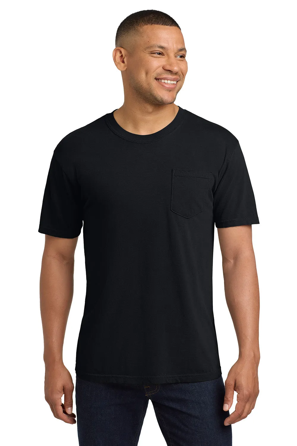 Comfort Colors Mens Short Sleeve Crewneck T-Shirt w/ Pocket - Black
