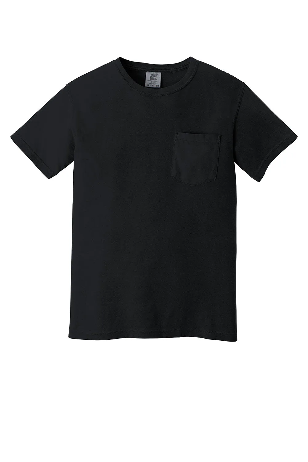 Comfort Colors Mens Short Sleeve Crewneck T-Shirt w/ Pocket - Black