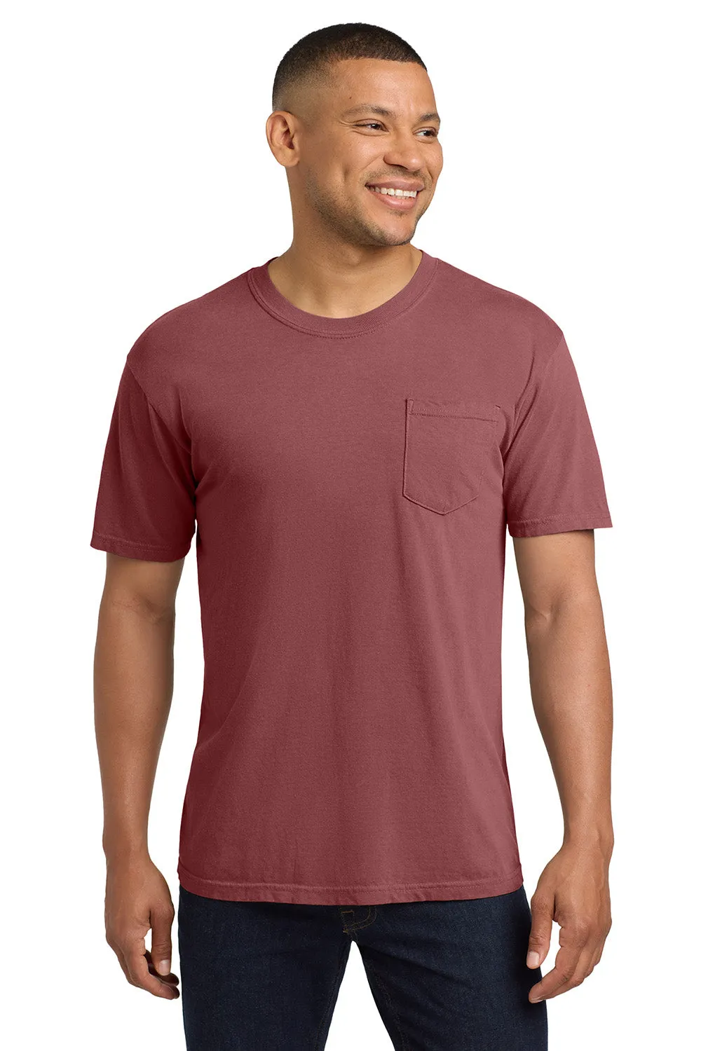 Comfort Colors Mens Short Sleeve Crewneck T-Shirt w/ Pocket - Brick Red