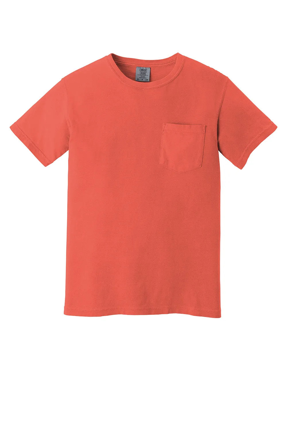 Comfort Colors Mens Short Sleeve Crewneck T-Shirt w/ Pocket - Bright Salmon