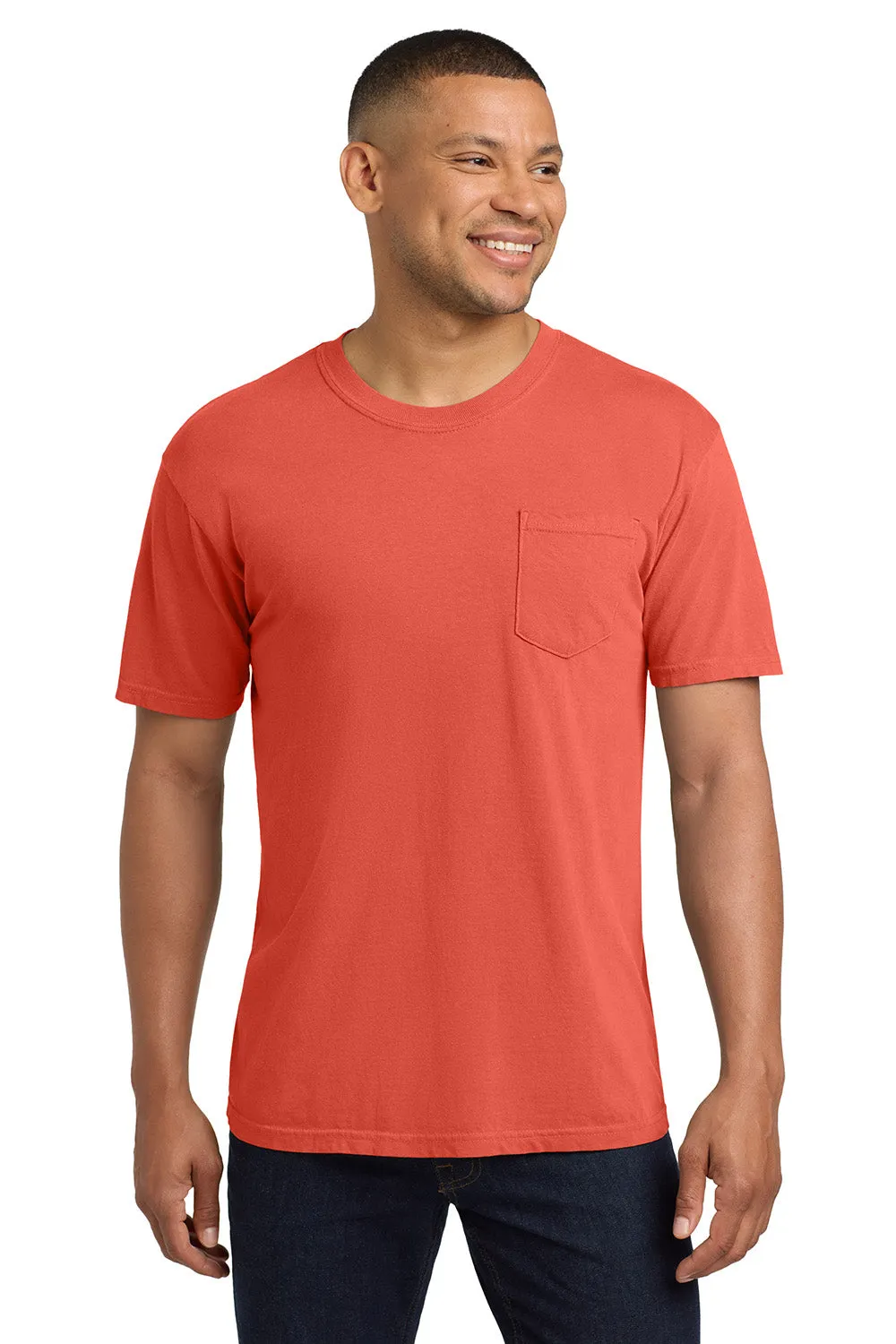 Comfort Colors Mens Short Sleeve Crewneck T-Shirt w/ Pocket - Bright Salmon