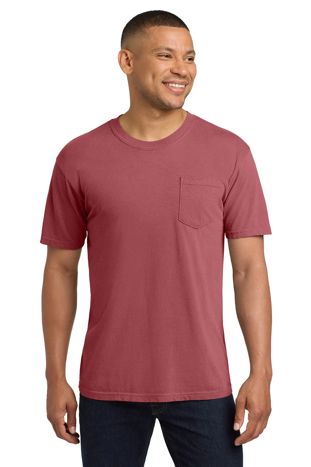 Comfort Colors Mens Short Sleeve Crewneck T-Shirt w/ Pocket - Crimson Red