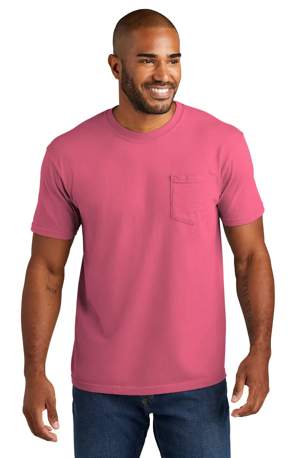 Comfort Colors Mens Short Sleeve Crewneck T-Shirt w/ Pocket - Crunchberry Pink