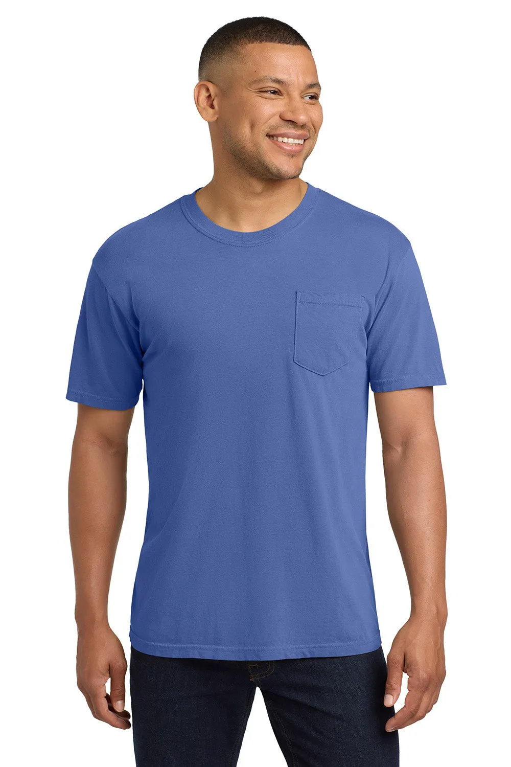 Comfort Colors Mens Short Sleeve Crewneck T-Shirt w/ Pocket - Flo Blue