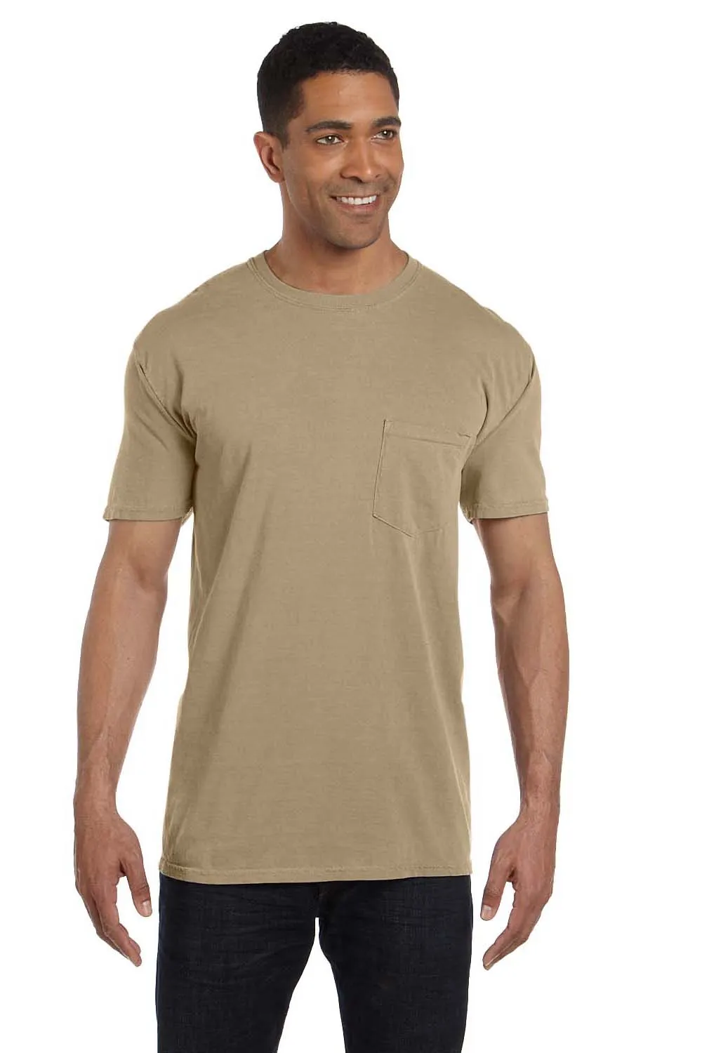 Comfort Colors Mens Short Sleeve Crewneck T-Shirt w/ Pocket - Khaki Brown