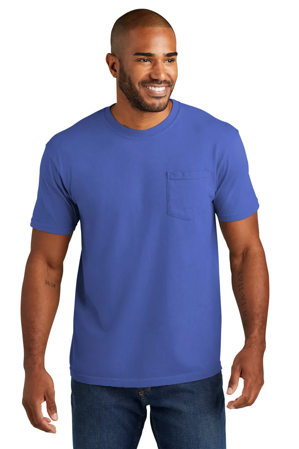Comfort Colors Mens Short Sleeve Crewneck T-Shirt w/ Pocket - Mystic Blue