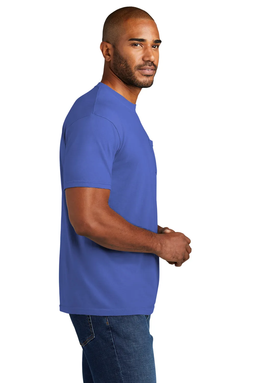 Comfort Colors Mens Short Sleeve Crewneck T-Shirt w/ Pocket - Mystic Blue